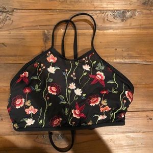 Cute mesh flower print bikini top